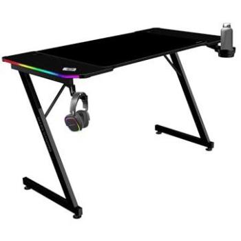 Mesa Gaming Ergonómica MGD-X120RGB con Iluminación ARGB, Alfombrilla XXL, Soporte para Auriculares y Bebida, Gestión de Cableado 120x60cm Negra