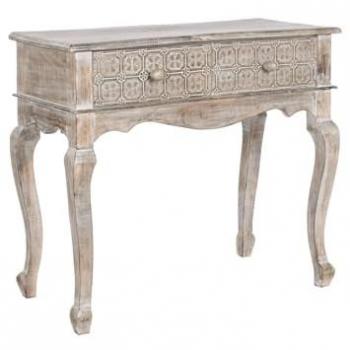 Recibidor Auxiliar de Madera de Mango con 2 Cajones en Blanco y Marrón - 91 x 42 x 81 cm