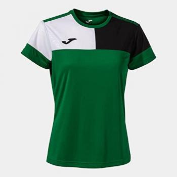 Camiseta de fútbol manga corta mujer crew v verde negro blanco Joma