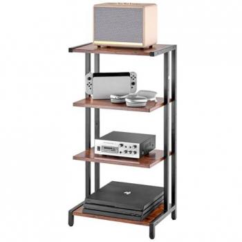 4-Tier Corner TV Stand with Adjustable Wooden Shelves for DVD Players/Cable Boxes/Gaming Consoles, Brown - Vevor