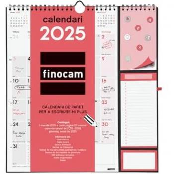 Finocam - Calendario Neutro de Pared Plus 2025, Mes Vista, Enero 2025 - Diciembre 2025 (12 meses), Catalán, tamaño 215x325 mm