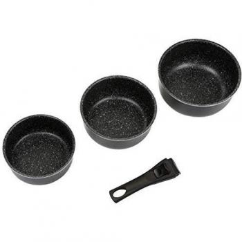 Pack de 3 cacerolas de aluminio con asas extraíbles, medidas 16, 18 y 20 cm, recubrimiento en piedra