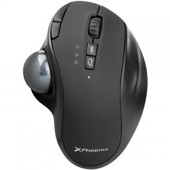Phoenix Ergo T1 Ratón Óptico Trackball Inalámbrico Recargable Modo Dual Bluetooth y Wireless, Batería 650mAh, Carga Tipo-C, 2400DPI, Color Negro