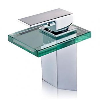Grifo Lavabo Monomando Efecto Cascada de Cristal Modelo Bambú con Cartucho Cerámico Color Plata