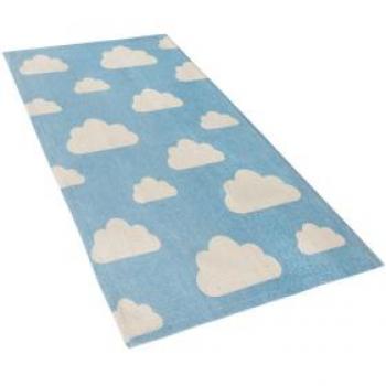 Alfombra Infantil Rectangular de Algodón Azul con Estampado de Nubes 60 x 90 cm Gwalijar