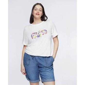 Camiseta de mujer con escote redondo y bordado frontal - Tallas Grandes