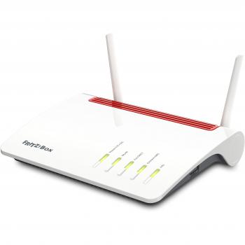 AVM FRITZBox 6890 LTE International - Modem Router LTE, VDSL, ADSL2, WiFi AC MU-MIMO, Mesh, WAN Gigabit, 4 x LAN Gigabit, USB 3.0, centralita telefónica, Base DECT, Interfaz en Español, Blanco/Rojo