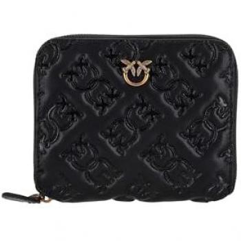 PINKO Embossed Logo Wallet with Zip Closure, Black, Female, Size: ONE SIZE