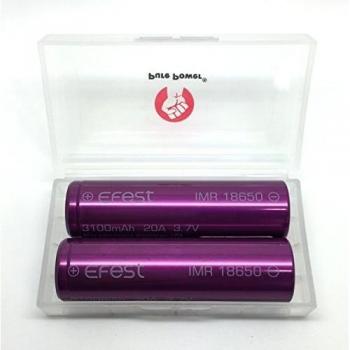 2 x Original Efest Morado 18650 3100 mAh 20 A IMR, alto drenaje con parte superior plana Baterías, Nueva versión actualizada en Pure Power marca® Funda