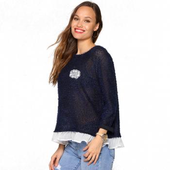 VENCA Jersey Efecto Doble: Jersey y Blusa Interior Mujer by Vencastyle - 009366,Marino Jaspeado,L