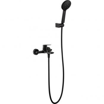 Grifo Monomando de Baño/Ducha Imex Bélgica Negro Mate con Alcachofa y Flexo, Mezclador de Bañera y Ducha, Soporte para Alcachofa, Caudal de 12L/min