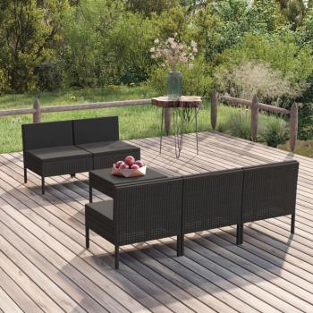 vidaXL 6-Piece Black Synthetic Rattan Garden Lounge Set with Cushions