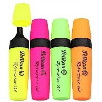 Set de 4 Marcadores Textmarker Pelikan 490 - Colores Verde, Naranja, Rosa, Amarillo, Recargables