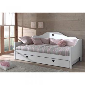 Cama juvenil Amori 90x200 cm con cajón, madera blanca y diseño moderno