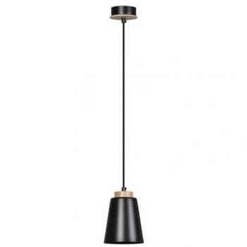 Lámpara de Suspensión Bolero EPIKASA, Acero con recubrimiento de polvo y Madera, Negro, 14x100x14 cm