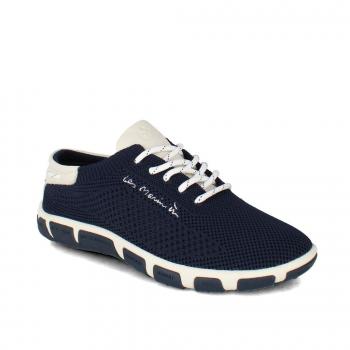 TBS Jazaria Q7002 Women's Blue Leather and Navy Canvas Sneakers