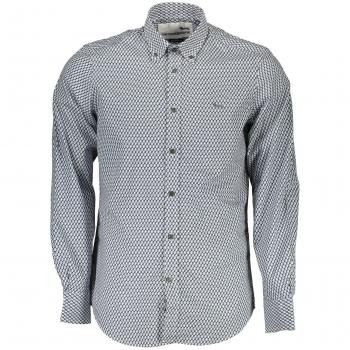 Elegant Blue Cotton Button-Down Shirt - XL with Contrasting Cuffs