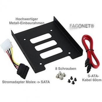 faconet® Marco de montaje de 2.5 a 3.5 Kit con tornillos adaptador de corriente SATA Cable para disco duro/SSD, metal, cambio Marco