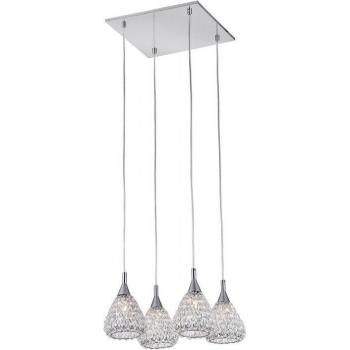 Lámpara colgante Simone Chrome de 4 bombillas, longitud de 140 cm, diseño cuadrado, acabado cromado