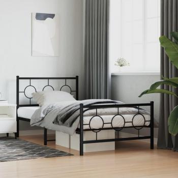 vidaXL Black Metal Bed Frame with Headboard and Footboard 100x200 cm