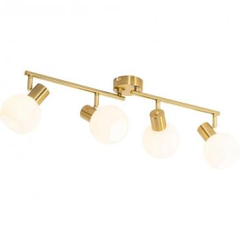 Foco de techo Art Deco dorado con cristal opalino orientable de 4 luces - Anouk