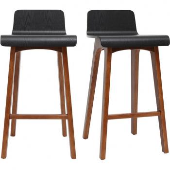 Set de 2 taburetes de cocina nórdicos nogal y negro 65 cm Baltik