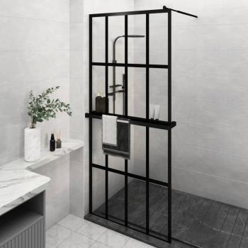 vidaXL Walk-in Shower Wall with Shelf Black 100x195 cm ESG Glass & Aluminium