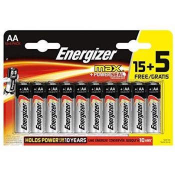 Energizer - Pack de 20 Pilas alcalinas MAX LR6 AA, 50% más de Rendimiento, 1.5V
