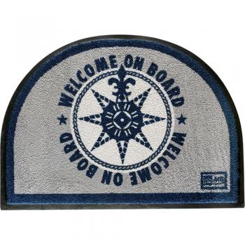 Non-Slip Welcome On Board Half-Moon Shaped Mat - Blue/Grey 70 x 50 cm