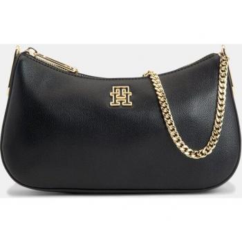 Bolso de hombro tipo hobo negro con logotipo metalizado de Tommy Hilfiger