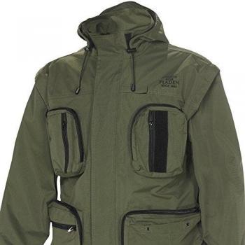 Fladen - Totalmente impermeable y cortavientos chaqueta de utilidad de exterior con brazos desmontables - Woodland Camuflaje y caqui Designs - Ideal para Pesca, Caza y similares pursuits, caqui