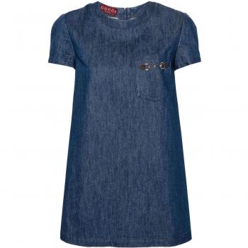 Gucci Women's Denim Cotton Short Dress in Blue | Size M | 788643XDCYD4759 with Horsebit Detail