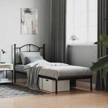 Estructura de cama con cabecero de metal negro 90x190 cm
