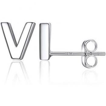 Silvora Mini Letra V Oro Blanco Pendientes con la Letra V Chica Mujeres Pendientes Letra Mini