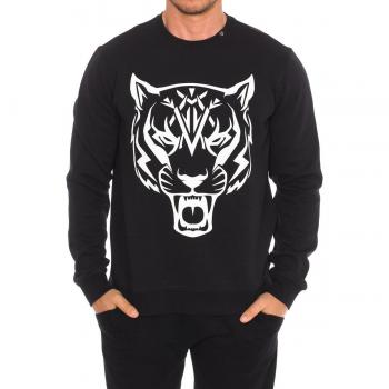 Plein Sport Men's Long-Sleeved Crew-Neck Sweatshirt - Black Cotton - Size Small