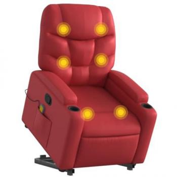 Sillón Reclinable de Masaje de Pie en Cuero Artificial Rojo con Respaldo y Reposabrazos, Asiento Ajustable