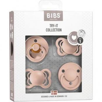 BIBS Soother Try-it Collection Blush 0-6 months, 4 pack, Size 1: 0+ months set (for children from birth), Silicone & Latex Pacifier Collection