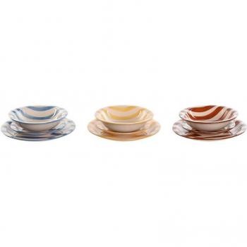 Vajilla Home ESPRIT Rojo Gres Rayas Mediterráneo 26,5 x 26,5 x 3 cm 18 Piezas