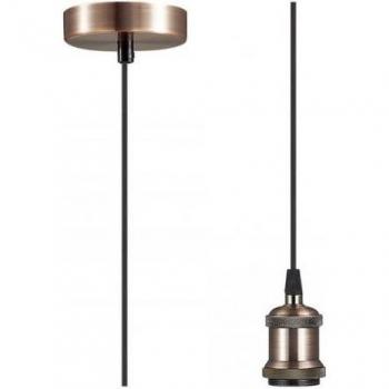 Lámpara colgante de diseño Dreifa Cobre antiguo, 1 bombilla E27 máx. 60W, diámetro 6,7 cm, kit de suspensión de 1,5 m con cable trenzado negro