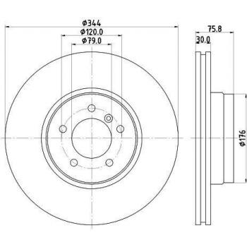 Disco de freno HELLA 8DD 355 128-381 - Alto contenido de carbono, revestido, 344mm, 30mm, ventilación interna para LAND ROVER