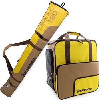 BRUBAKER Conjunto 'Super Function 2.0' Bolsa para Botas y Casco de ski Junto a 'Carver Pro 2.0' Bolsa para un par de Ski - Amarillo/Marrón - 190 cms.