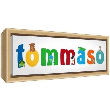 Little Helper Impresión sobre lienzo enmarcado madera natural, dibujo personalizable con nombre de niño Tommaso 25 x 63 x 3 cm multicolor