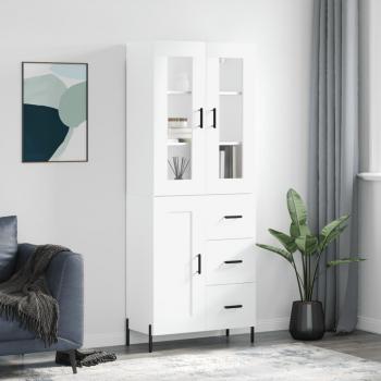 Aparador blanco alto de madera contrachapada 69,5x34x180 cm