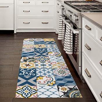 Alfombra Vinílica Estampada Antideslizante Lavable 120x180 cm Azul, 100% PVC Reciclable, Acabados Premium