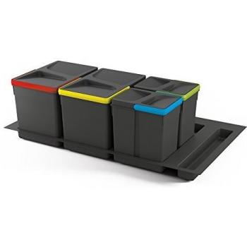 Emuca - Cubos de basura para cajón, cubos de reciclaje con base recortable, juego de contenedores alto 266mm con base 90cm