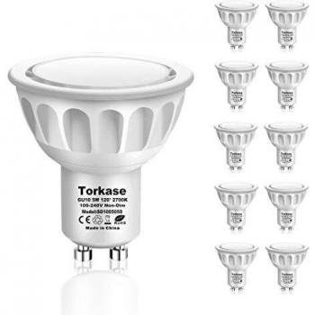 Torkase Bombillas LED GU10, 2700K Luz Blanca Cálida, 5W Equivalente a 50 W, 500 lúmenes, 90% ahorro de energía, 120 grados, No regulable, Pack de 6