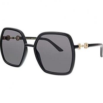 Gucci Stylish Sunglasses with Indeterminado Frame, Black female, Sizes: 55 MM, Square Black and Gold Grey Sunglasses