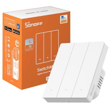 Interruptor de Pared Inteligente Zigbee Sonoff ZBM5-3C-80W (3 Canales) Sin Neutro, Compatible con Home Assistant