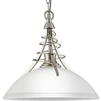 Lámpara Colgante Linea Plata Satinada 1 Bombilla 87cm con Pantalla de Vidrio Opalino E27