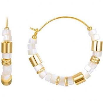 Pendientes de Plata de Ley 925 con Madreperla Blanca y baño de oro amarillo - Modelo Wicoy Luxenter